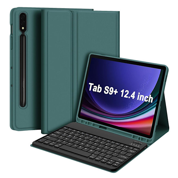 1 Sæt Tablet Tastatur & Beskyttelsesetui Farverigt Trådløst Bluetooth Tastatur med Baggrundsbelysning TPU Tabletbeskytter til Galaxy Tab S9+/S9 Plus 12,4 tommer Dark Green
