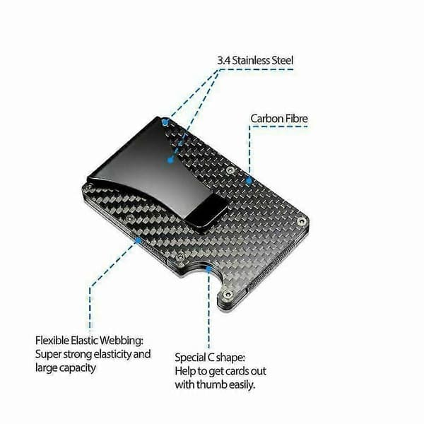 RFID-blocker Minimalistisk Plånbok i Kolfiber för Män med Pengaklipp - CSV