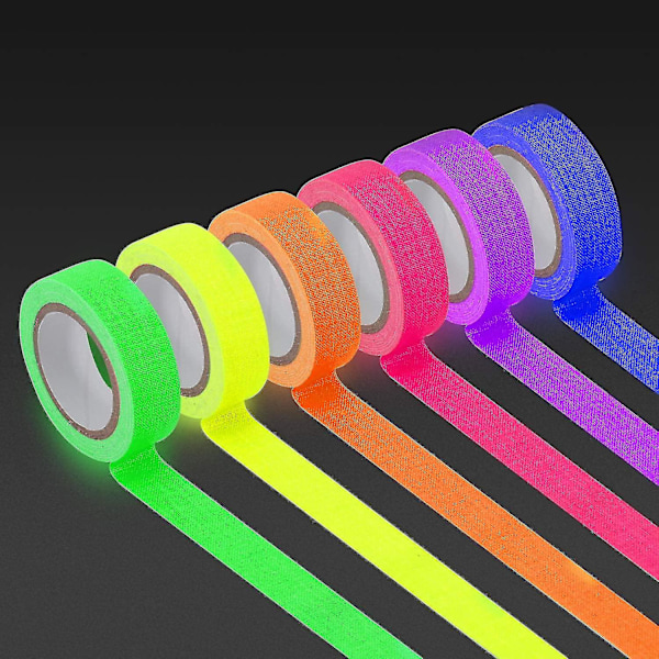 Uv Blacklight Reaktiv (6 Farver) 0,59 Tommer X 16,4 Fod Per Farve, Fluorescerende Klud/Neon Gaffer Tape (6-pak)