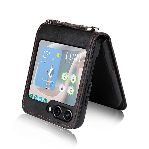 Crossbody-etui i læder til Samsung Galaxy Z Flip5 med kortspor Black