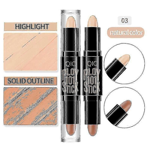 3-pakks sett med dobbeltsidig highlighter- og konturstift for sminke og concealer for 3D ansiktsforming og kroppssminke