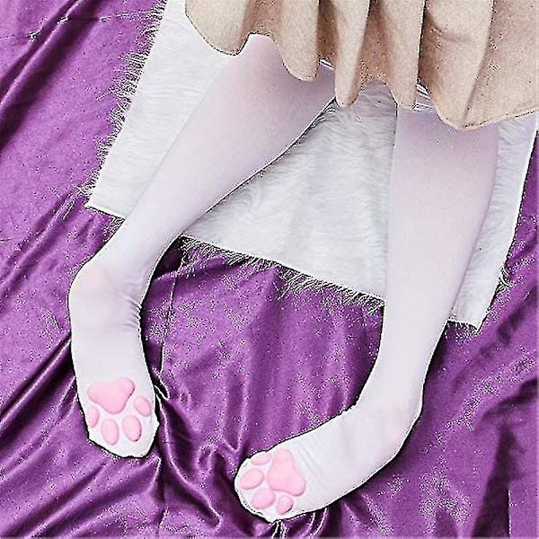 Kvinnors 3d katt tass strumpor lårhöga strumpor söta katt tass dyna strumpor White