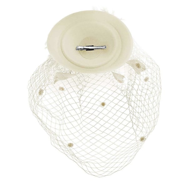 Fjäder Mesh Hatt Dam Mesh Slöja Hårnål Hatt Party Huvudbonad White