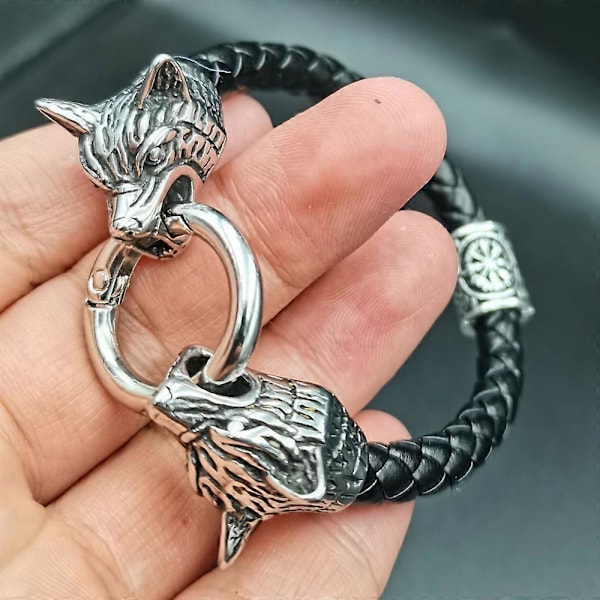 Viikinki riimuhelmi Sudenpää Rannekoru Ruostumaton teräs Nahkarannekoru black style 4
