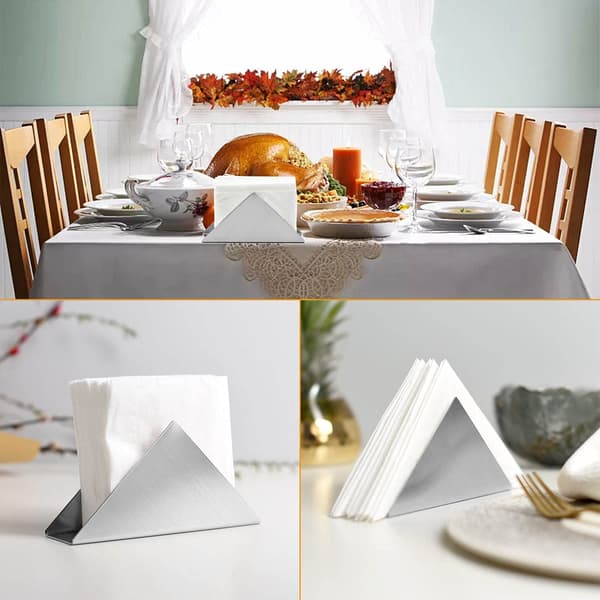 Trekantet Serviet Holder, Rustfrit Stål Serviet Holder til Køkkenborde, Spiseborde, Picnicborde (Sølv)