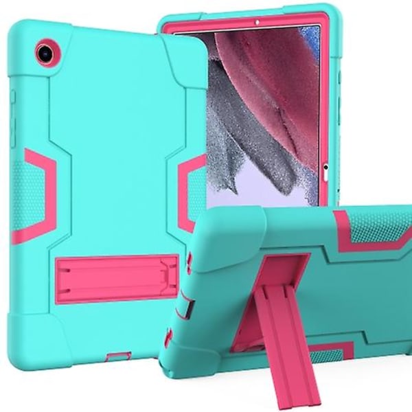 Kontrastfarget Robot Silikon Hybrid PC Tablettdeksel med Holder for Samsung Galaxy Tab A8 Mint Green Rose Red