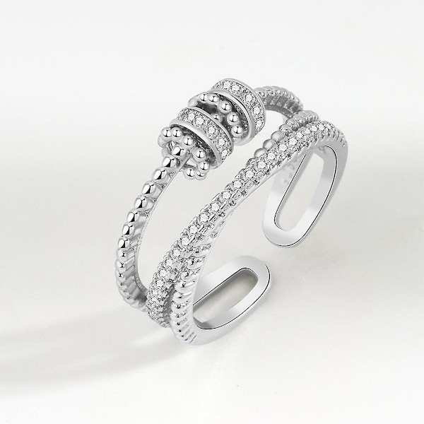 Fidget Ring, Angst Ring til Kvinder, Sølv Ring med Perler Spinner Ring, Stressaflastende Spinner Ringe, Justerbar Åben Ring, Fidget Smykker til Kvinder Gi White gold