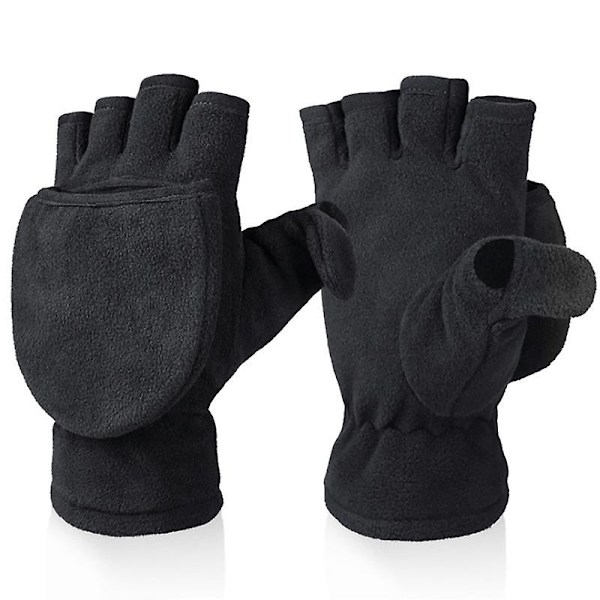 Vinterhandskar 3m Thinsulate Fingerlösa Konvertibla Varma Vantar Vindtäta Isolerande Polarfleece Varma För Män Och Kvinnor Svart L
