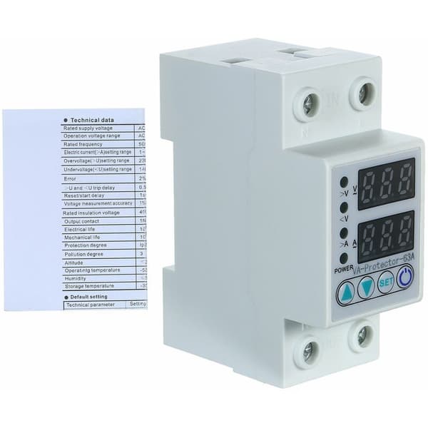 63A 220V DIN-skena Justerbar Över- och Underspänningsskydd Relä Överströmsskydd Hemanvändning Dubbel LED-display
