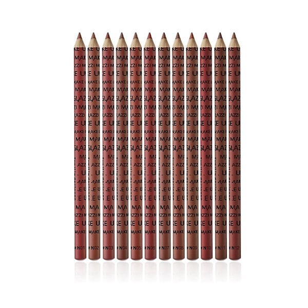 12 kpl ammattimainen puinen huultenrajauskynä vedenpitävä eyeliner-kynä Lady Charming naisten meikki pitkä