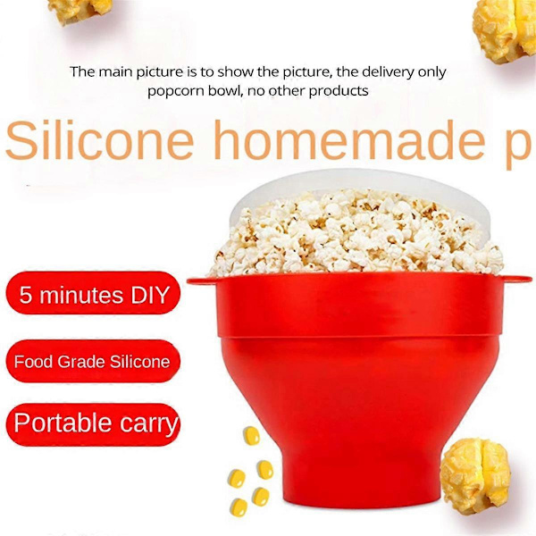 Fällbar Mikrovågsugnspopcorntillverkare i Silikon Popcorn Skål med Lock
