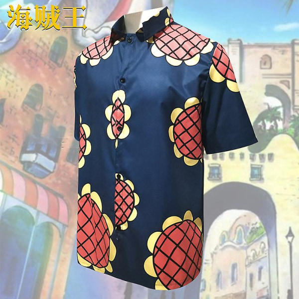 One Piece Cos Luffy Shirt Sunflower Casual Shirt Kortærmet Cosplay dagligt tøj purplish blue L