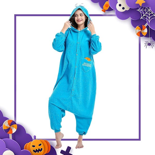 Unisex Aikuisten Onesie-Pyjamat Eläin Yksikokoinen Halloween-Puku Joulu Uniasu Haalarit Blue XL