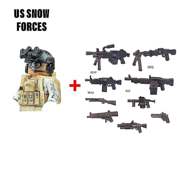 Militära byggklossar Soldatfigurer Gåvor Leksaker Vapen Gevär Special Force SWAT Arméväst Hjälm Explosionssäkra kläder MOC   Fingerfärdighetsspel US --1PCS