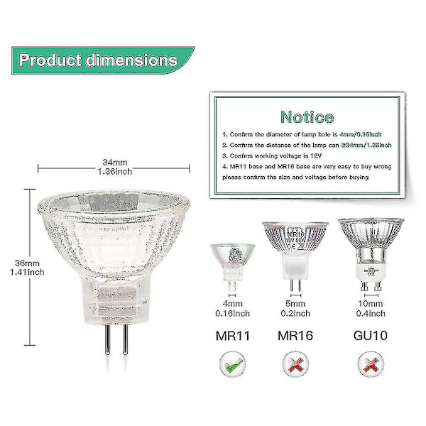 Mr11 Halogenlampor (12-pack), Gu4 Halogenlampa 12v 20w, Mr11 Gu4 Dimbar Lampa Glaslock För Taklampa KNZ