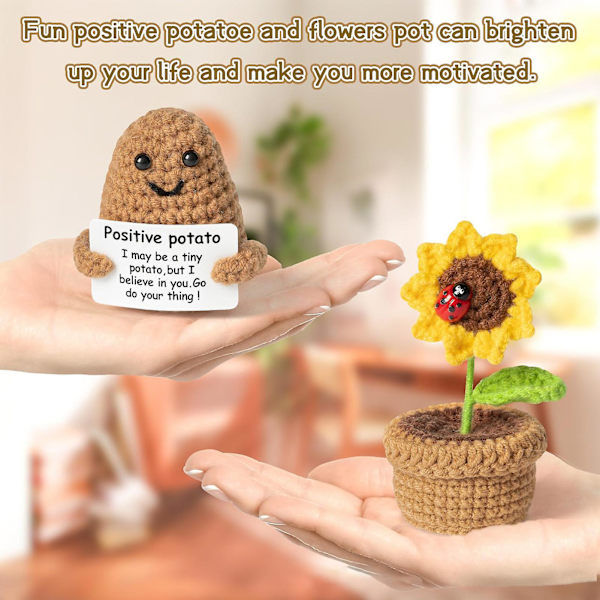 2 st/set virkade krukväxt solros prydnad känslomässigt stöd positiv potatis stickning positivt liv grönsaksdocka stressavlastning tröstande leksak