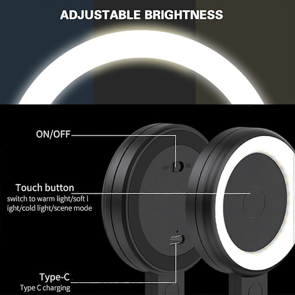 Magnetisk Selfie-lys, Bærbar Magnetisk Telefon Selfie-lys og Stativ, 3 Farvetilstande LED Fyldlys til iPhone, iPad, til Makeup, TikTok White