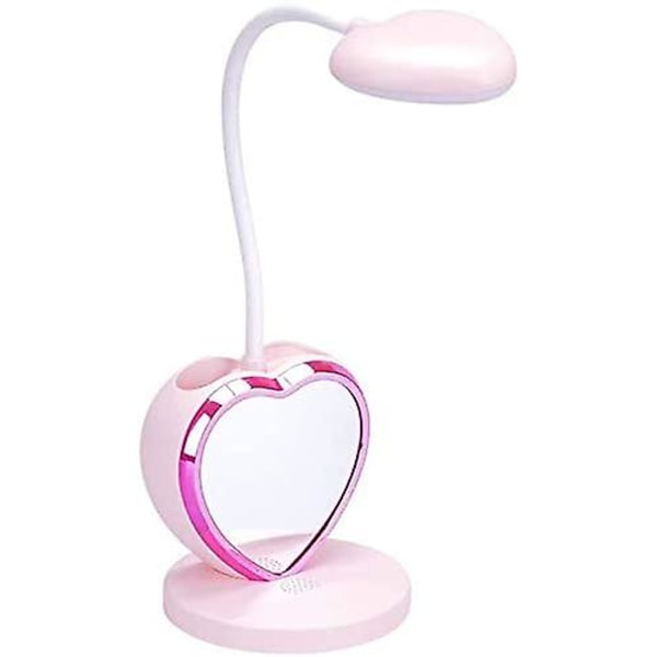 Led-bordslampe til ung pige, genopladelig led-bordslampe med usb-opladningsport og penneholder, dæmpbar pink