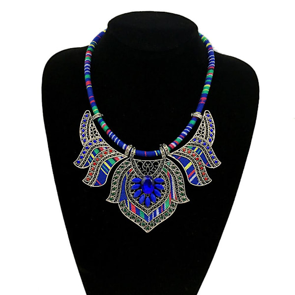 Vintage Damhalsband med Strasshänge Bib Halsband Statement Tribal Smycken Present Green