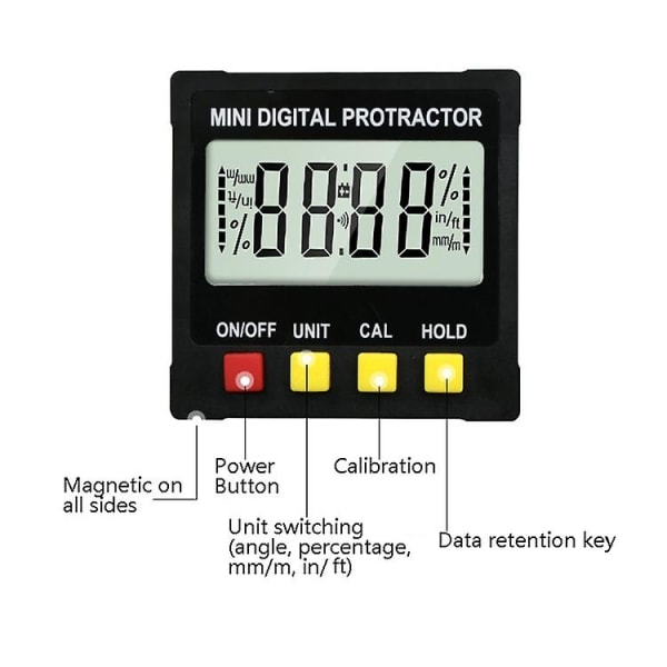 Electronic Digital Display Inclinometer Slope Level Meter Protractor Four-sided Magnetic Angle Ruler