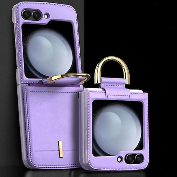 Læder Shockproof Mobiltelefon Cover til Samsung Galaxy Z Flip5 med Ringholder Purple