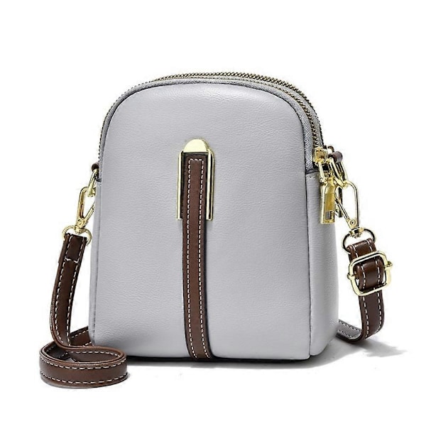 Liten Crossbody-väska i Läder, Mobilväska, Mini Handväska att Hänga Över Axeln grey