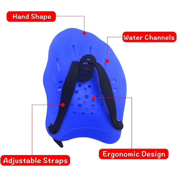1 par håndpadler for svømming Svømmepadler med justerbare stropper Kraftstyrketreningshjelpemiddel Bassengtreningsutstyr Tilbehør Blue
