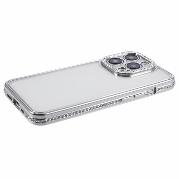 Skal för iPhone 13 Pro Max med strasslinsram i mjuk TPU Silver