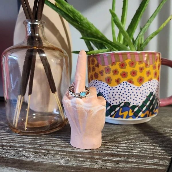 Sjov Langfinger Ringeholder, Marmorstruktur Resin Spoof Langfinger Smykke Display Stativ Til Ringe Organizer Sjov Smykkebakke Pink