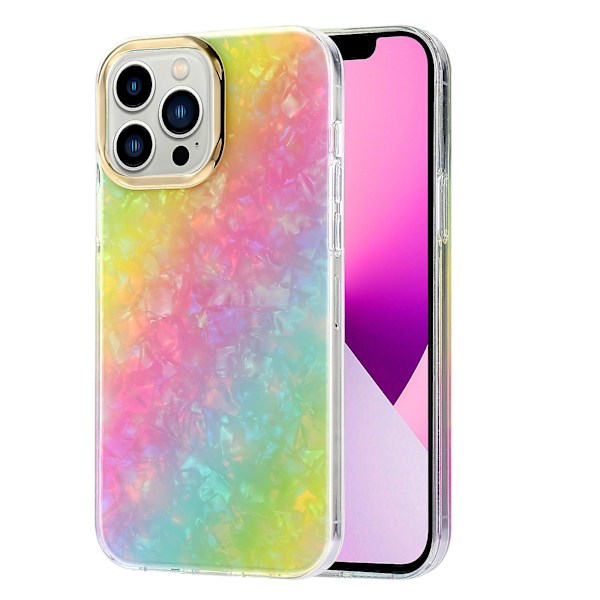 iPhone 13 Pro -kotelo, sähköpinnoitettu linssikehys, PC+TPU IMD -puhelinkuori Y1 Rainbow
