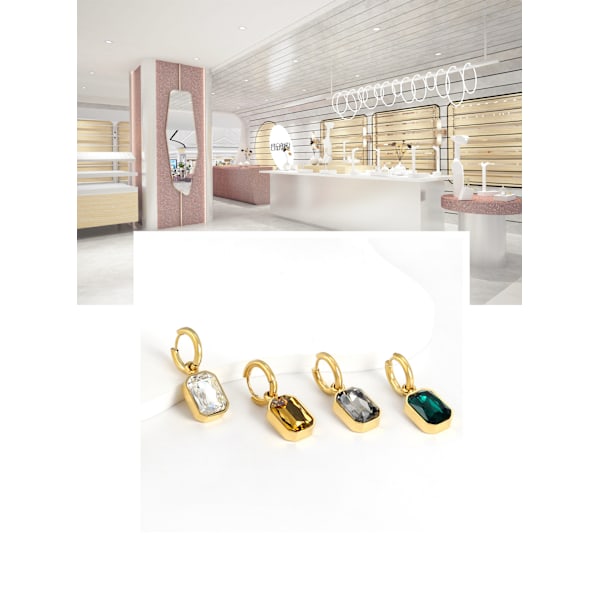 Örhängen Zirkon Örhängen Dam Mode Pendel Rostfritt Stål Örhängen Green (Gold)