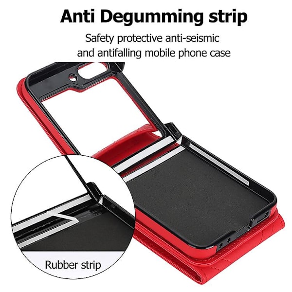 Til Samsung Galaxy Z Flip5 V-formet RFID Kortlomme Mobiltelefonetui Med Ringholder Red
