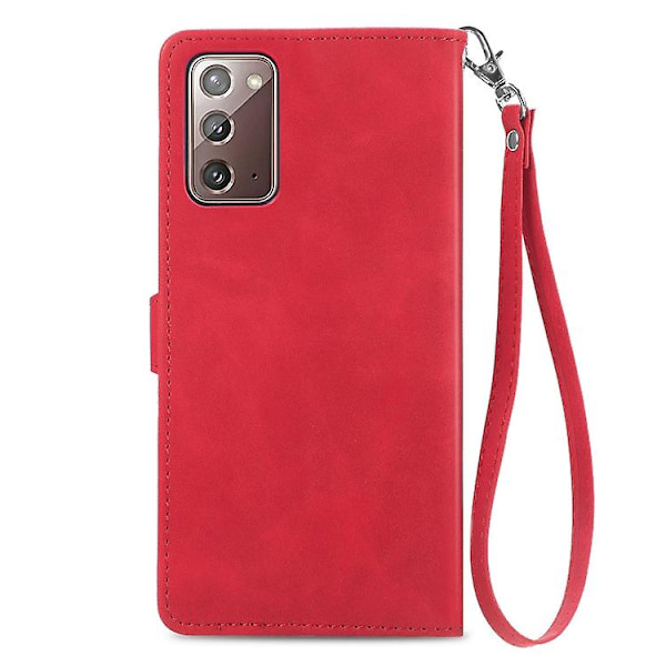 Embosset blomstermønster lærveske med glidelås for Samsung Galaxy Note20 Red
