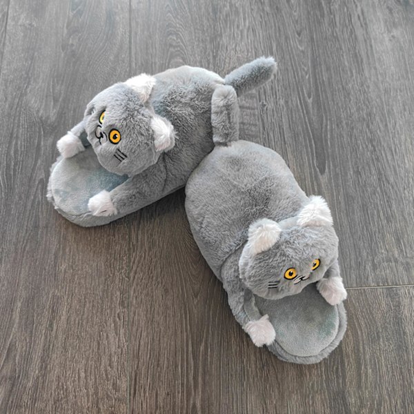 Naisten talviset lämpimät tossut, liukumattomat ja kulutusta kestävät, sopivat sisä- ja ulkokäyttöön Gray Cat