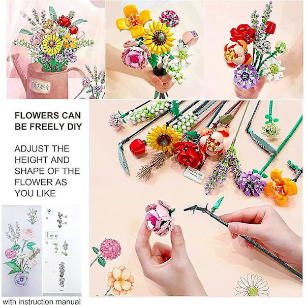 Blomsterbuket Byggeklodser, Voksen Kunstig Buket, Kunstige Blomster, Blomsterbuket DIY Byggelegetøj Kunstig plante (547 stykker) 1670 Winter Snow First Clear