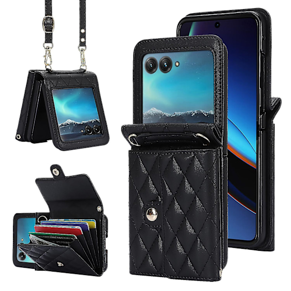 Etui med kortlommer for Motorola Razr 40 Ultra 5g - PU-lær + PC, crossbody-veske Black