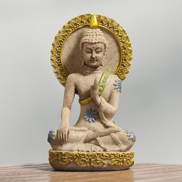 Buddha-statyett i konstgjord sandsten, blekningsbeständig, vacker meditationsbuddha-prydnad för kontoret
