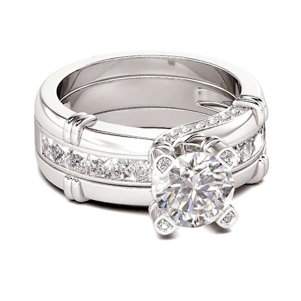 2-i-1 Kreativ Kombinasjonsringsett med Zirkon og Allsidig Mote-ring Gold two-tone No. 9