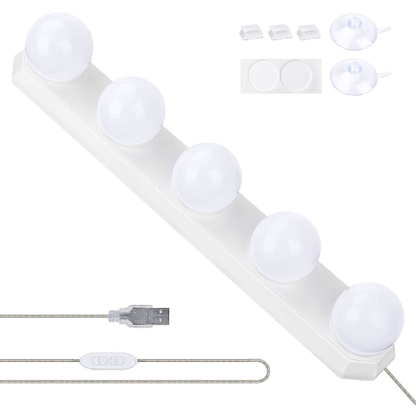 Skjønnhetsspeillys, Usb Led speillyslampe med 5 LED-pærer 3 fargemoduser for baderomsspeilbelysning