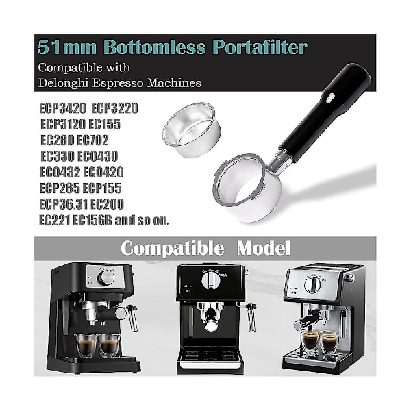 51 mm:n pohjaton portafilteri 2 korvalla ECP3420/ec155/bco430/ec260 -kahvikoneille, Espresso-portafilteri
