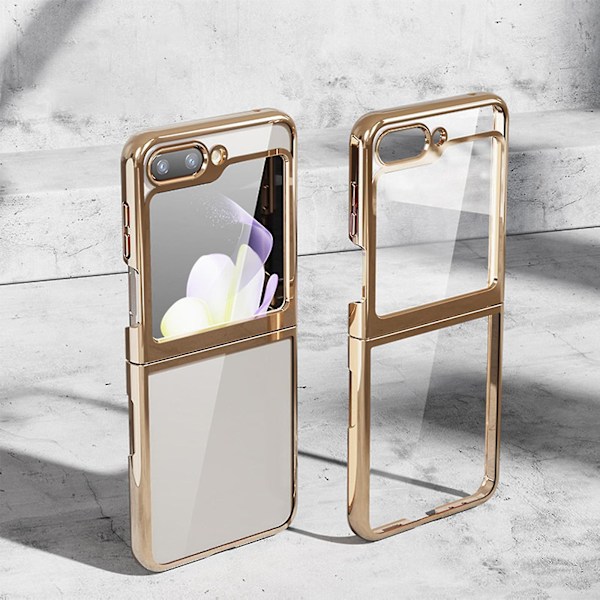 För Samsung Galaxy Z Flip 6 Transparent Case, Crystal Clear Slim Plating Shockproof Protective Cover För Samsung Galaxy Z Flip 6 Gold