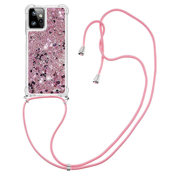 Motorola Moto G Power 5g Fodral Tpu Glitter Flytande Telefonfodral Med Snöre Rose Gold Hearts
