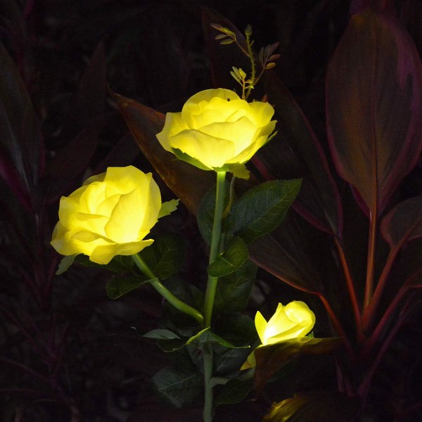 LED-ruusu aurinkokukkavalot ulkona koristeelliset puutarhavalot puutarhapihalle hautamaljakko kukkakoristelu keltainen Yellow
