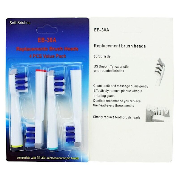 4-pack Ersättningshuvud för Elektrisk Tandborste, Mjuka Dupont Borst, Passar Oral B Elektriska Borstar, SB-17A EB-30A