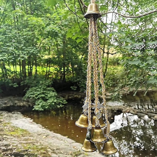 Heksens bjeller, dørbeskyttelsesamulett, Boho vindklokker hengende ornamenter for veranda, hage, vindu (1 sett-48 mm)