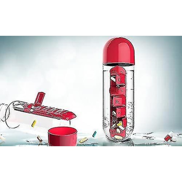 Pilleboks Vandflaske 7 Dages Medicinholder Med Ugentlige Dispensere Kapsel Drikkflaske Red