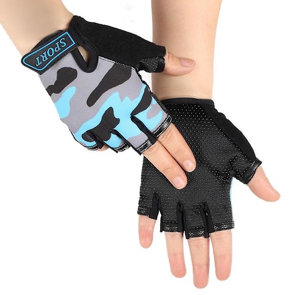 Kamouflage Barn Sport Cykling Halkskydd Stötsäker Halvfingerhandskar Grey Camouflage
