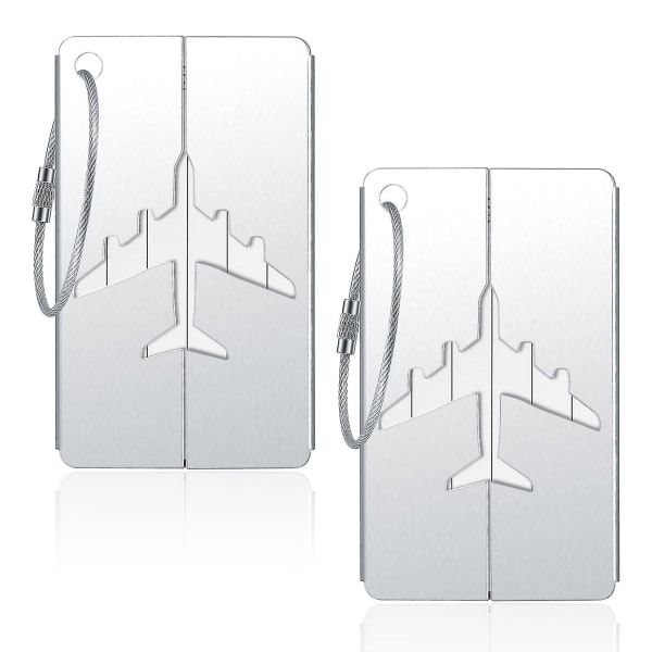 2 styk kuffert i aluminiumslegering bagagemærker rejsebagagemærker anti-tabte bagagemærker (sølv)