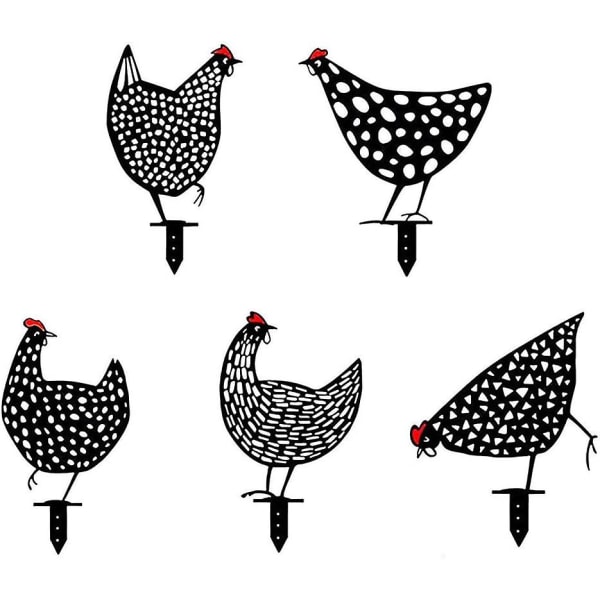 Sæt med 5 realistiske høns - Gårdsindretning - Kyllingeformet dekoration - Gårdssilhuet til græsplæne, sti, fortov, havemejsel