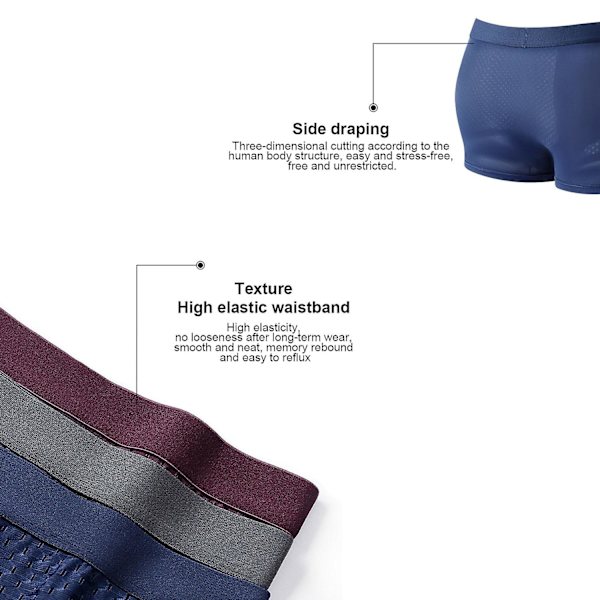 4 kpl Miesten Bambu Boxer-alushousut, Mesh Boxer Shorts, Mukavuutta Koko Päiväksi 2XL 2XL